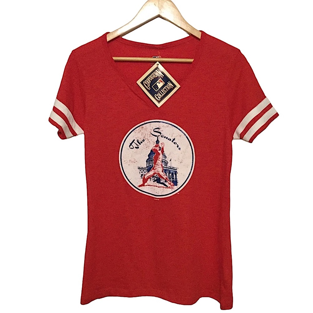 GENUINE MERCHANDISE sz Medium J T-Shirt V Neck The Senators Red White & Blue NWT